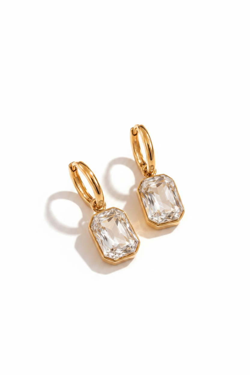 White Stone Drop Earrings